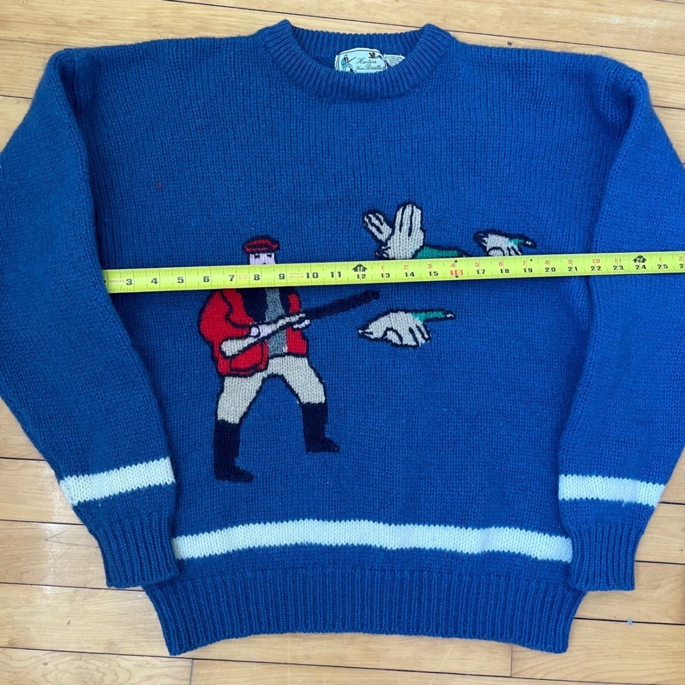 Vintage Hunters From Parallax Paris Wool Sweater Blue Duck Hunting Intarsia XL - Picture 6 of 6